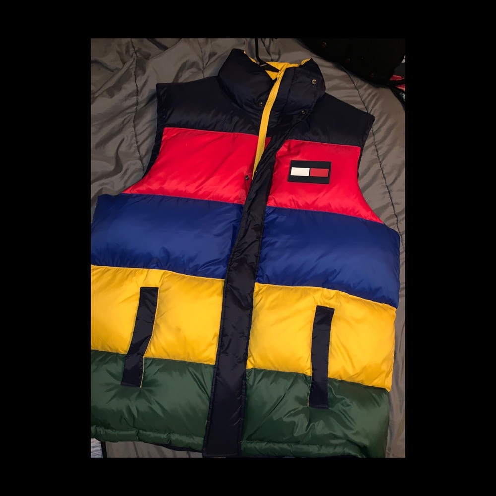 Tommy Multi Color Zip Up Puffy Winter Vest Size